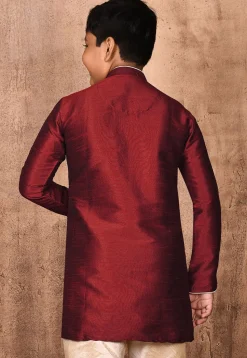 Solid Color Dupion Silk Kurta in Maroon