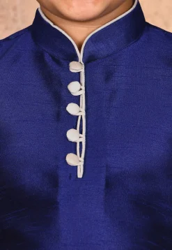 Solid Color Dupion Silk Kurta Set in Navy Blue