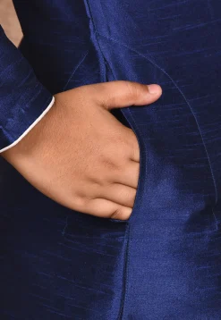 Solid Color Dupion Silk Kurta Set in Navy Blue