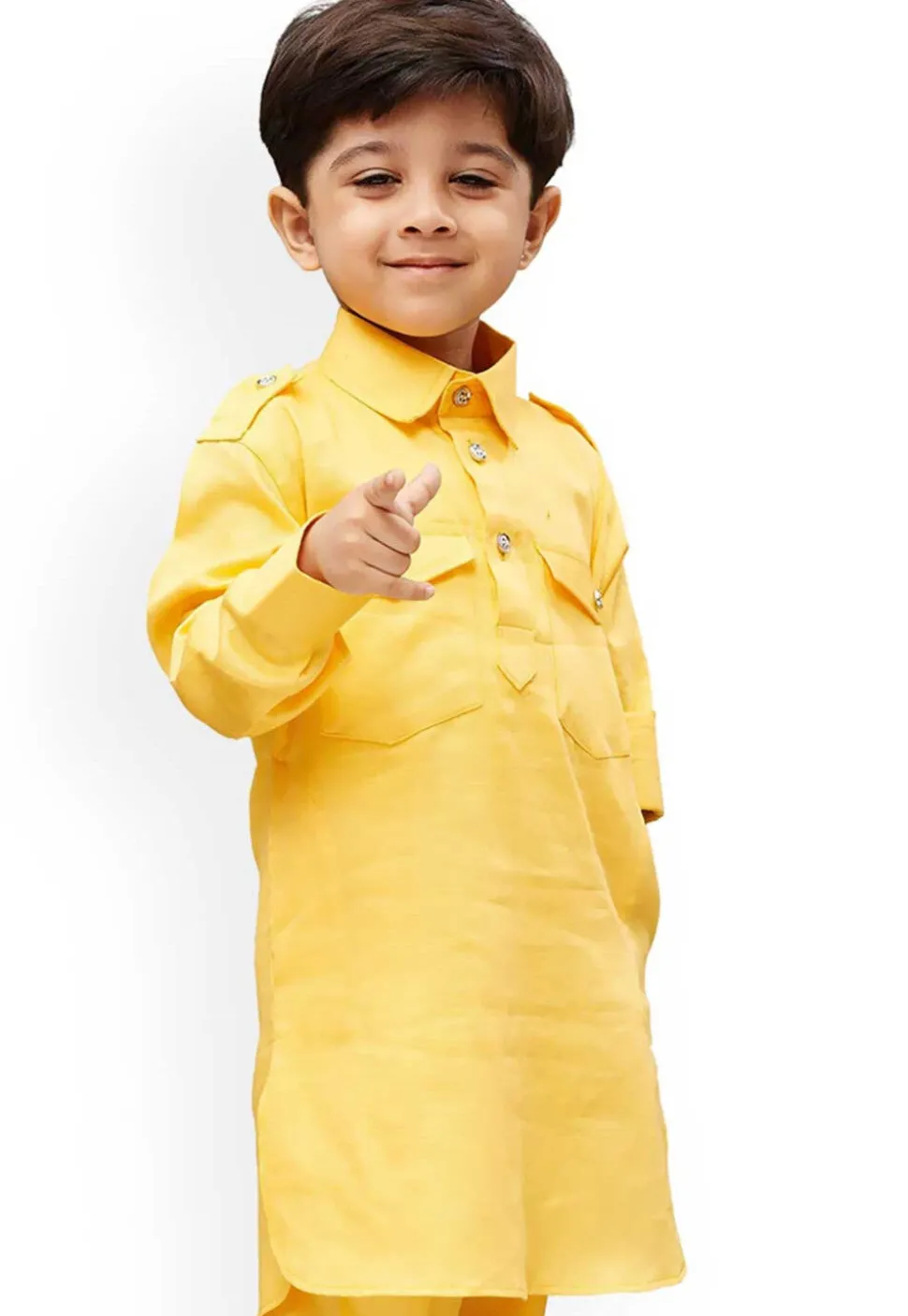 Solid Color Dupion Silk Kurta in Yellow