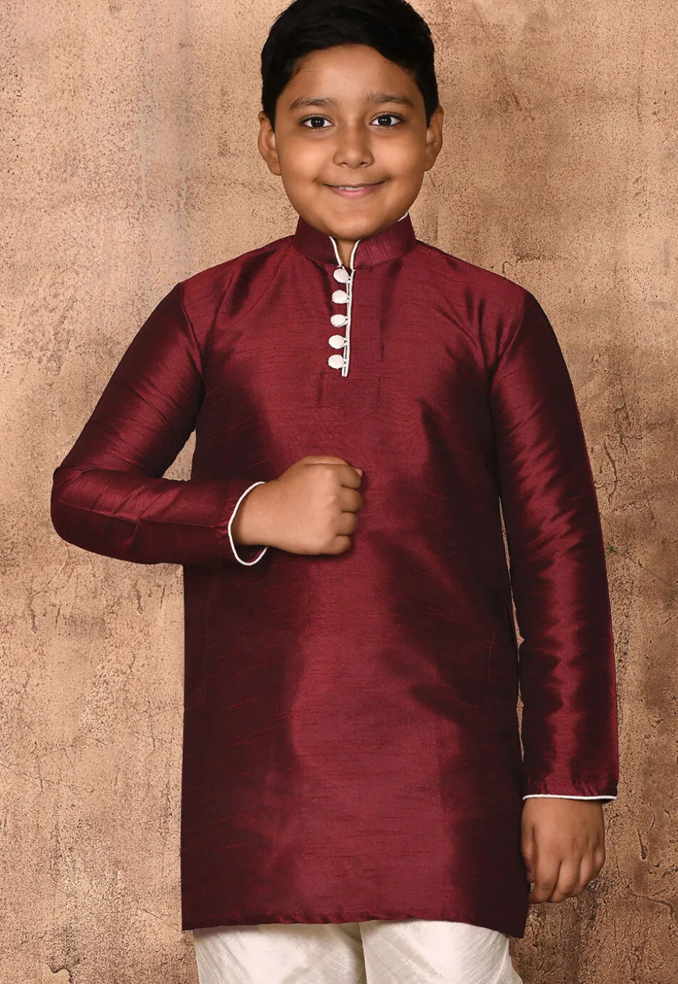 Solid Color Dupion Silk Kurta in Maroon