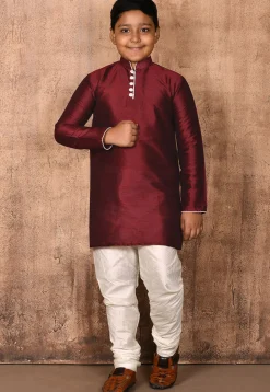Solid Color Dupion Silk Kurta in Maroon