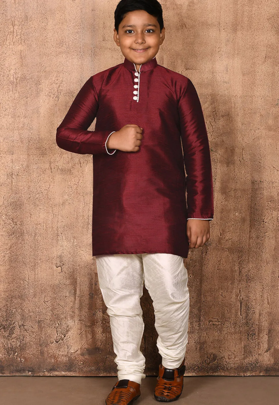 Solid Color Dupion Silk Kurta in Maroon