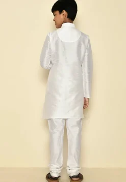 Solid Color Dupion Silk Kurta Set in Off White