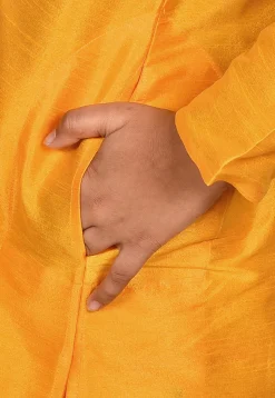Solid Color Dupion Silk Kurta Set in Mustard