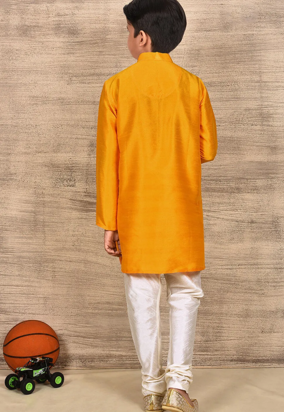 Solid Color Dupion Silk Kurta Set in Mustard