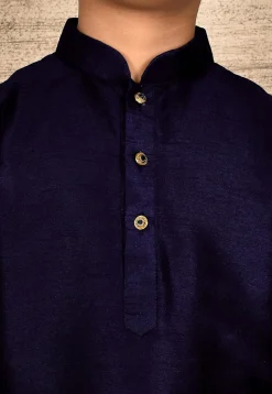 Solid Color Dupion Silk Kurta Set in Navy Blue