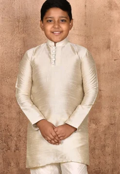 Solid Color Dupion Silk Kurta in Light Beige