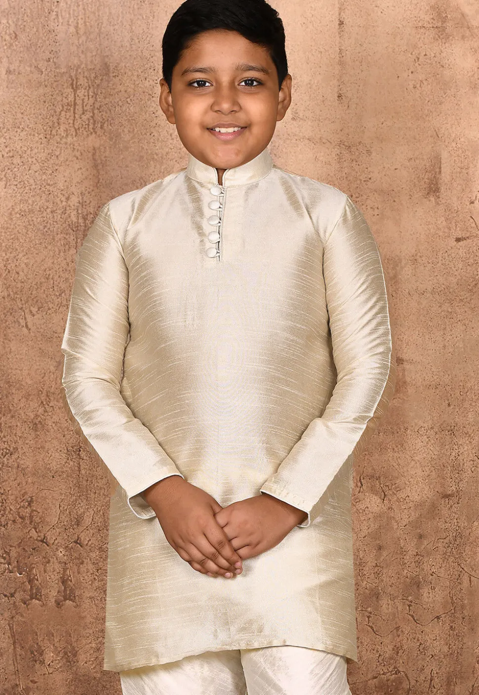 Solid Color Dupion Silk Kurta in Light Beige