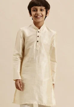 Solid Color Dupion Silk Kurta in Cream