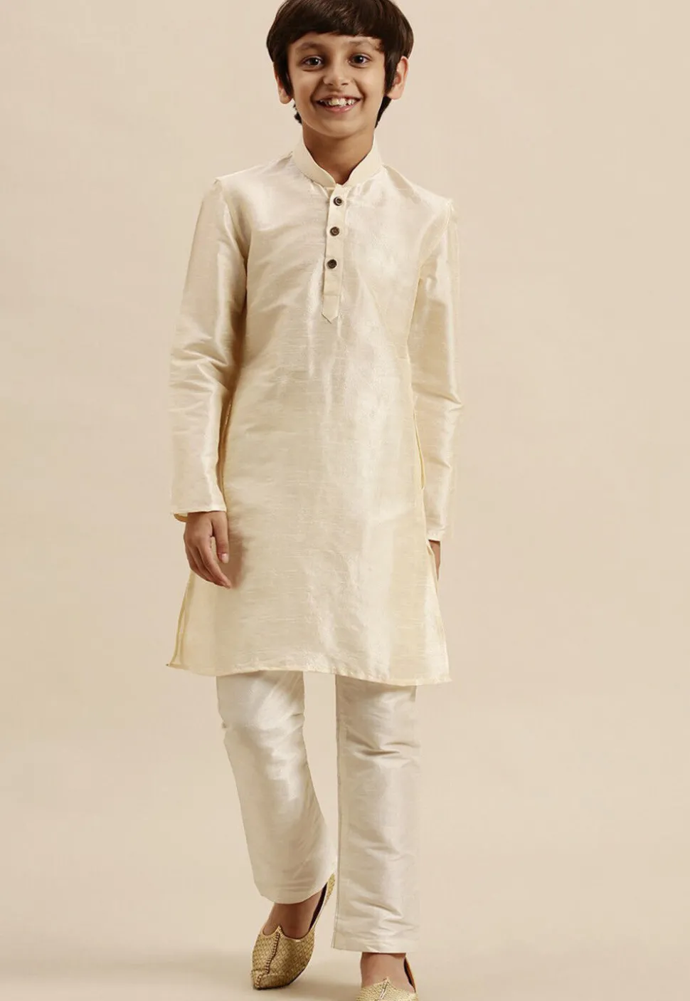 Solid Color Dupion Silk Kurta in Cream