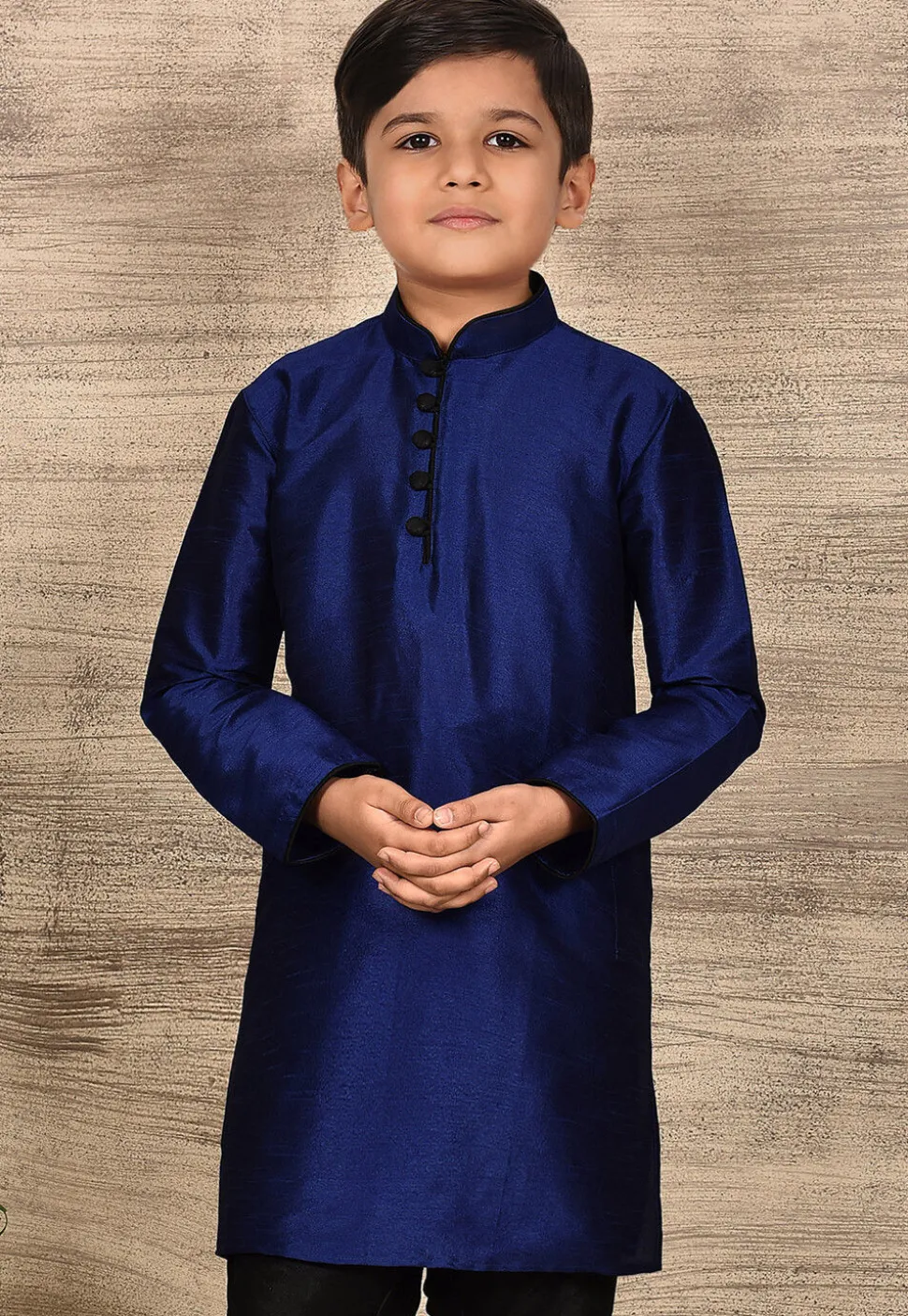 Solid Color Dupion Silk Kurta in Navy Blue
