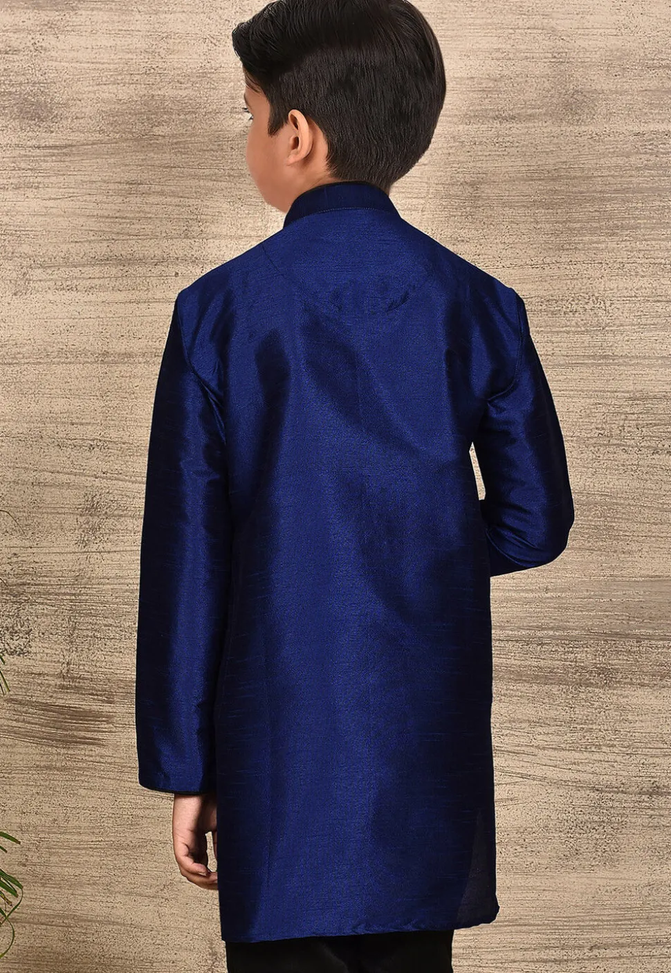 Solid Color Dupion Silk Kurta in Navy Blue