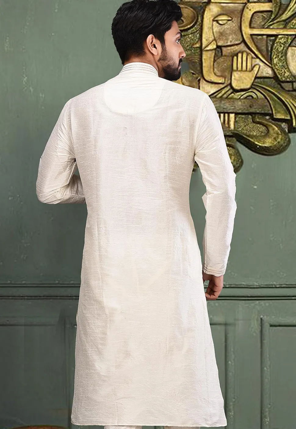 Solid Color Dupion Silk Kurta in Off White