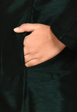 Solid Color Dupion Silk Kurta Set in Dark Green