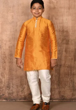 Solid Color Dupion Silk Kurta in Mustard