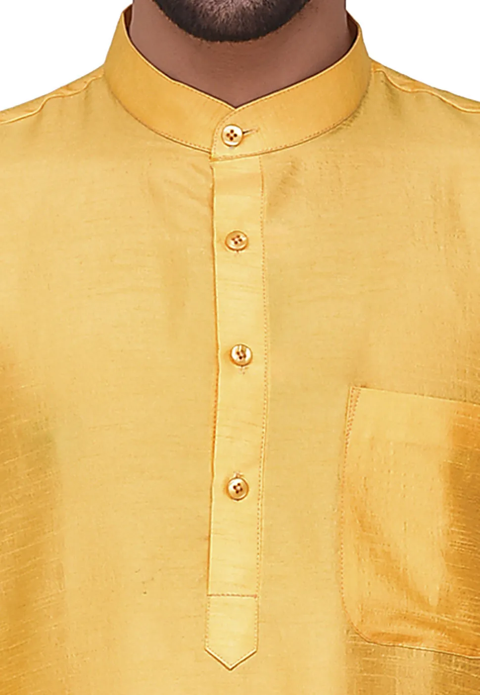 Solid Color Dupion Silk Kurta Set in Yellow