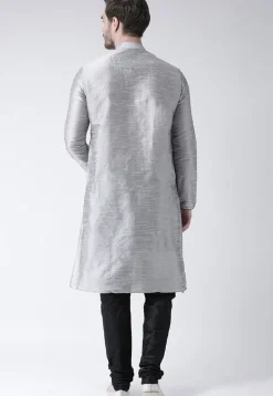 Solid Color Dupion Silk Kurta Set in Grey