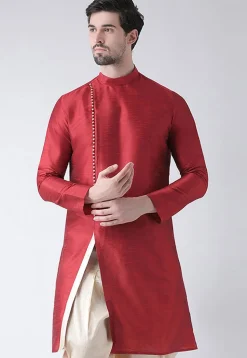 Solid Color Dupion Silk Kurta in Maroon