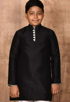 Solid Color Dupion Silk Kurta in Black