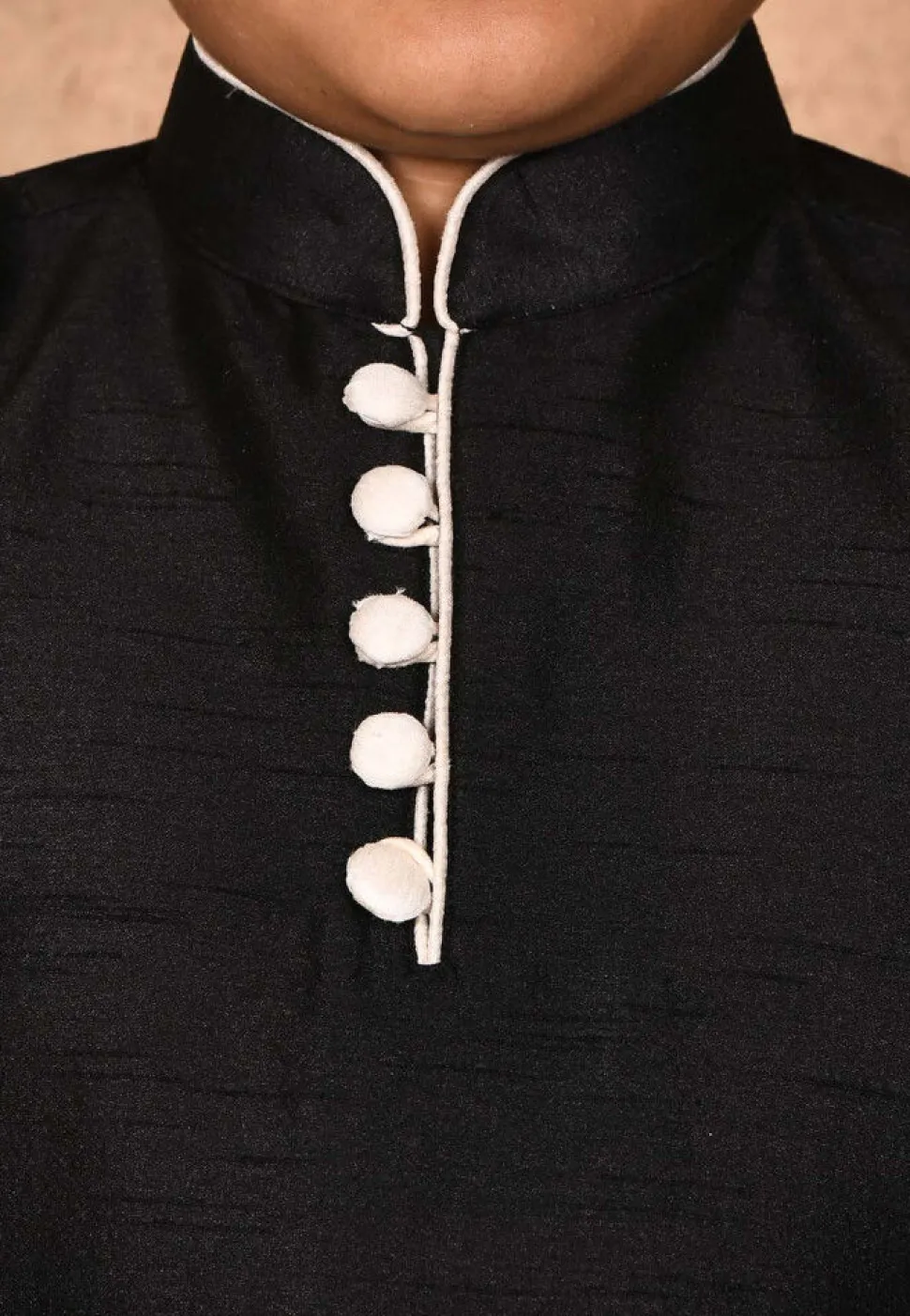 Solid Color Dupion Silk Kurta in Black