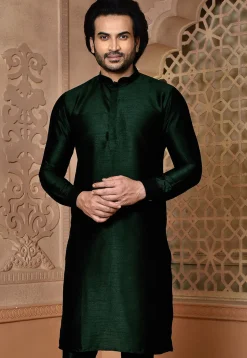 Solid Color Dupion Silk Kurta in Dark Green