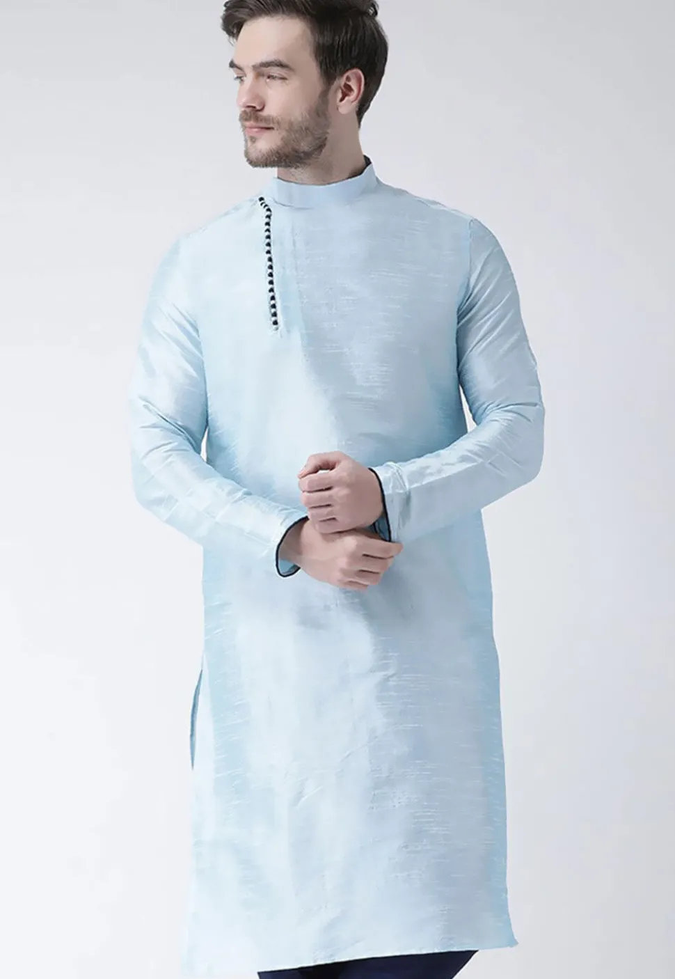 Solid Color Dupion Silk Kurta in Light Blue