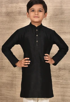 Solid Color Dupion Silk Kurta in Black
