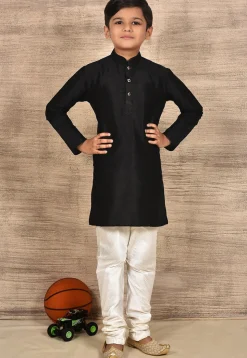 Solid Color Dupion Silk Kurta in Black