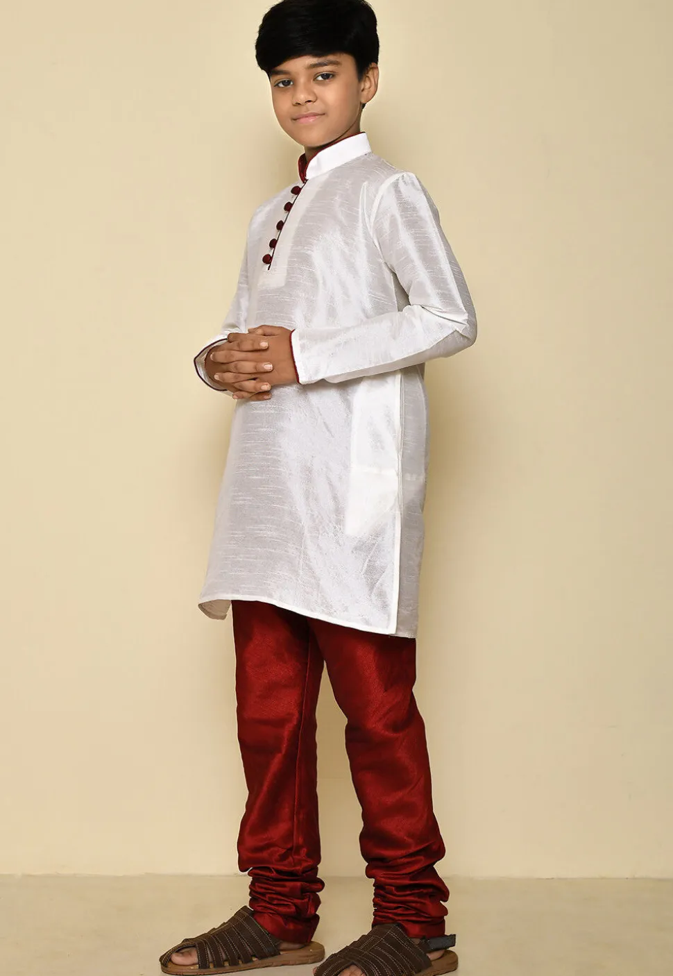 Solid Color Dupion Silk Kurta in White