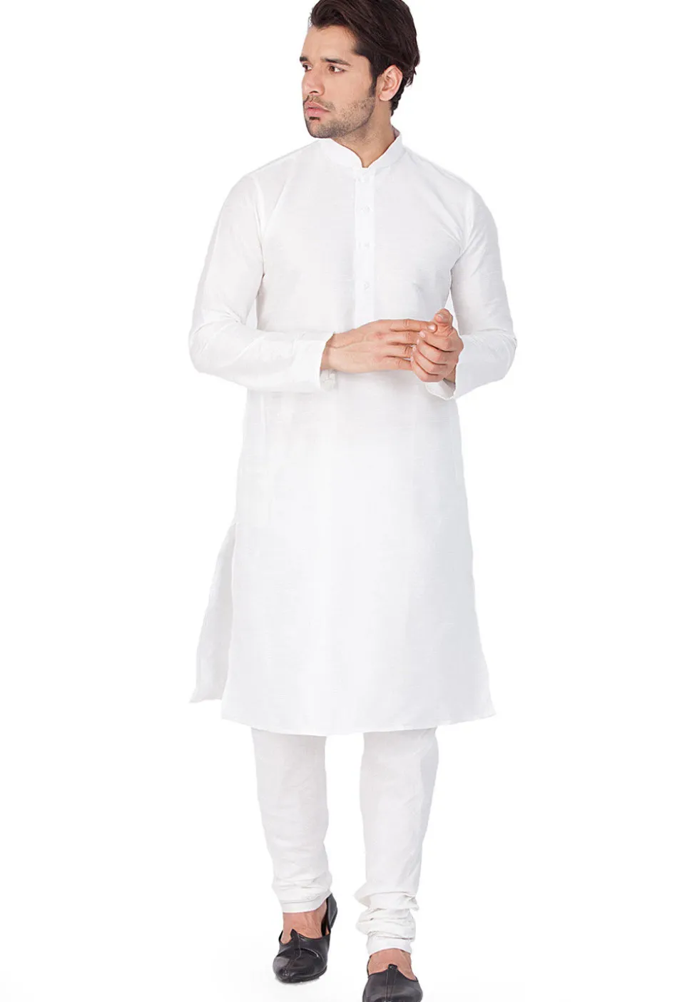 Solid Color Dupion Silk Kurta Set in Off White