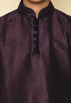 Solid Color Dupion Silk Kurta Set in Wine