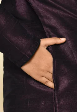 Solid Color Dupion Silk Kurta Set in Wine
