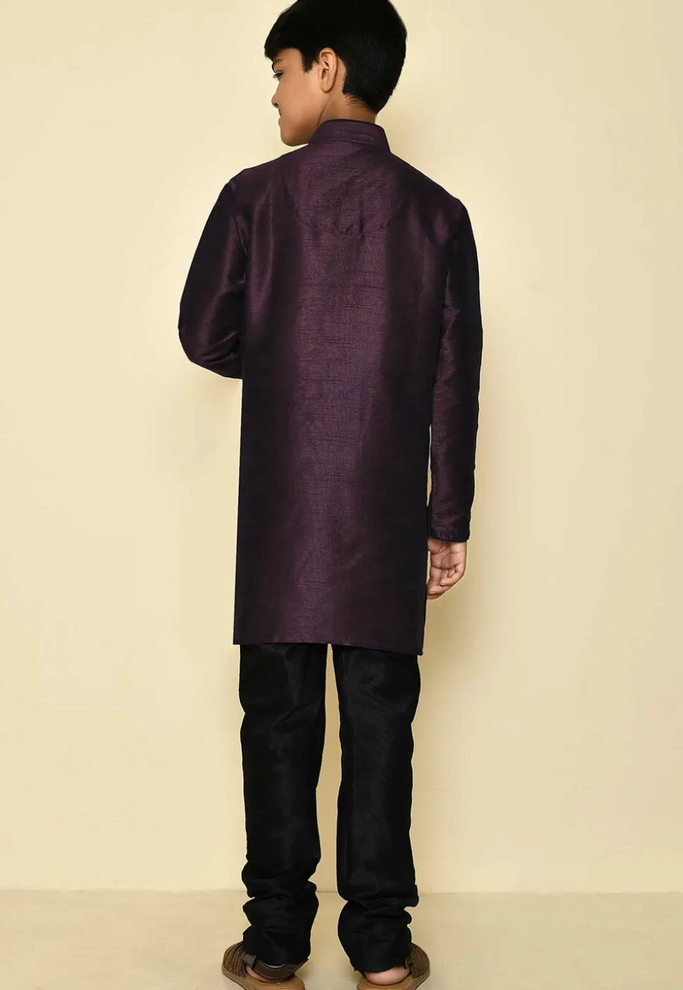 Solid Color Dupion Silk Kurta Set in Wine