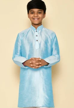 Solid Color Dupion Silk Kurta in Light Blue