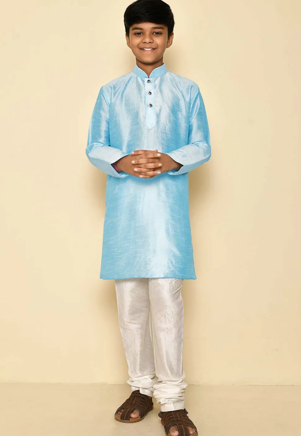 Solid Color Dupion Silk Kurta in Light Blue