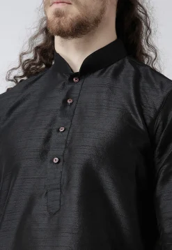 Solid Color Dupion Silk Kurta Set in Black