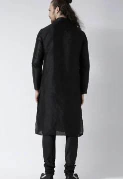 Solid Color Dupion Silk Kurta Set in Black