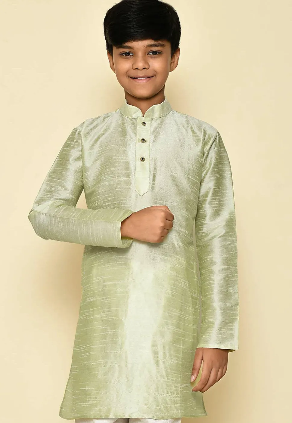 Solid Color Dupion Silk Kurta in Pastel Green