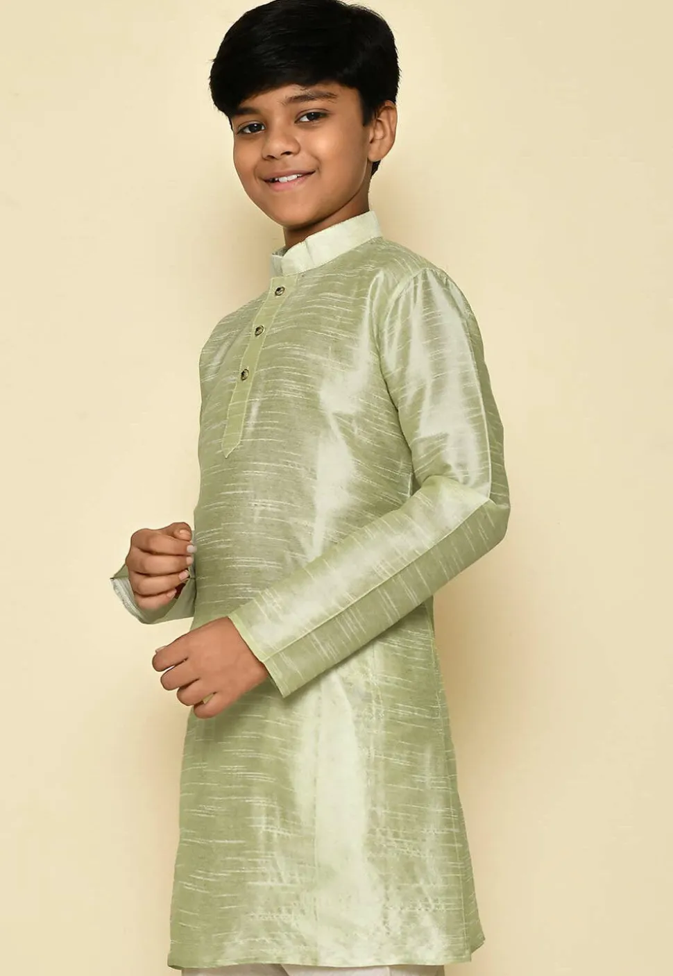 Solid Color Dupion Silk Kurta in Pastel Green