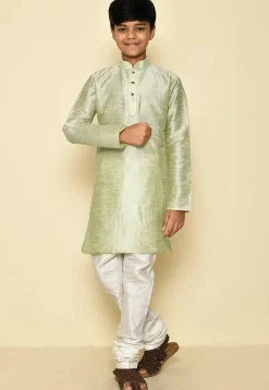 Solid Color Dupion Silk Kurta in Pastel Green