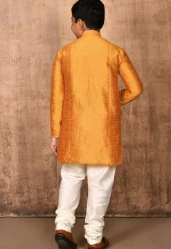 Solid Color Dupion Silk Kurta Set in Mustard