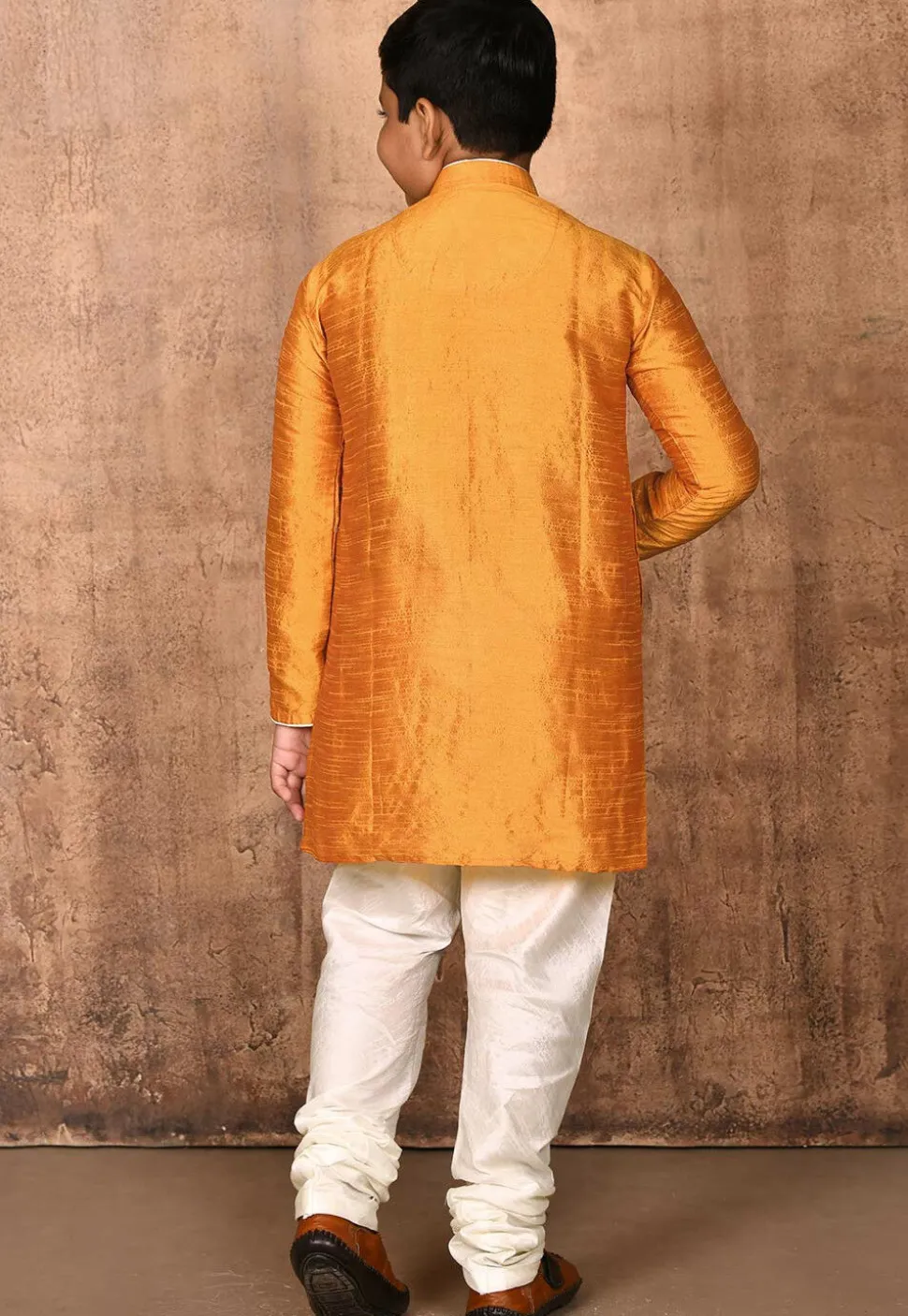 Solid Color Dupion Silk Kurta Set in Mustard
