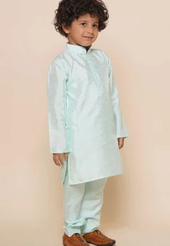 Solid Color Dupion Silk Kurta Set in Pastel Green