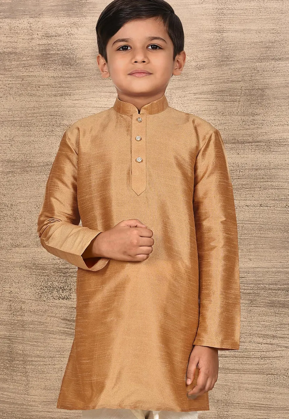 Solid Color Dupion Silk Kurta in Beige