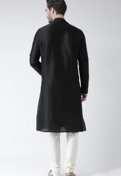 Solid Color Dupion Silk Kurta Set in Black