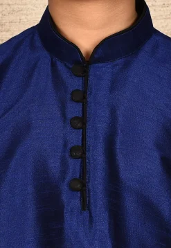 Solid Color Dupion Silk Kurta Set in Navy Blue