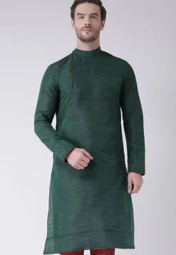 Solid Color Dupion Silk Kurta in Dark Green