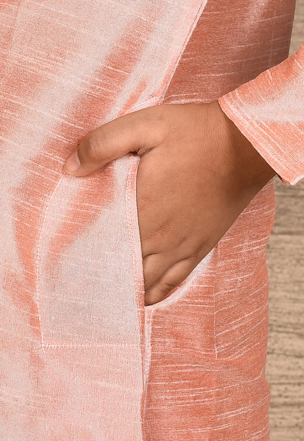 Solid Color Dupion Silk Kurta in Peach