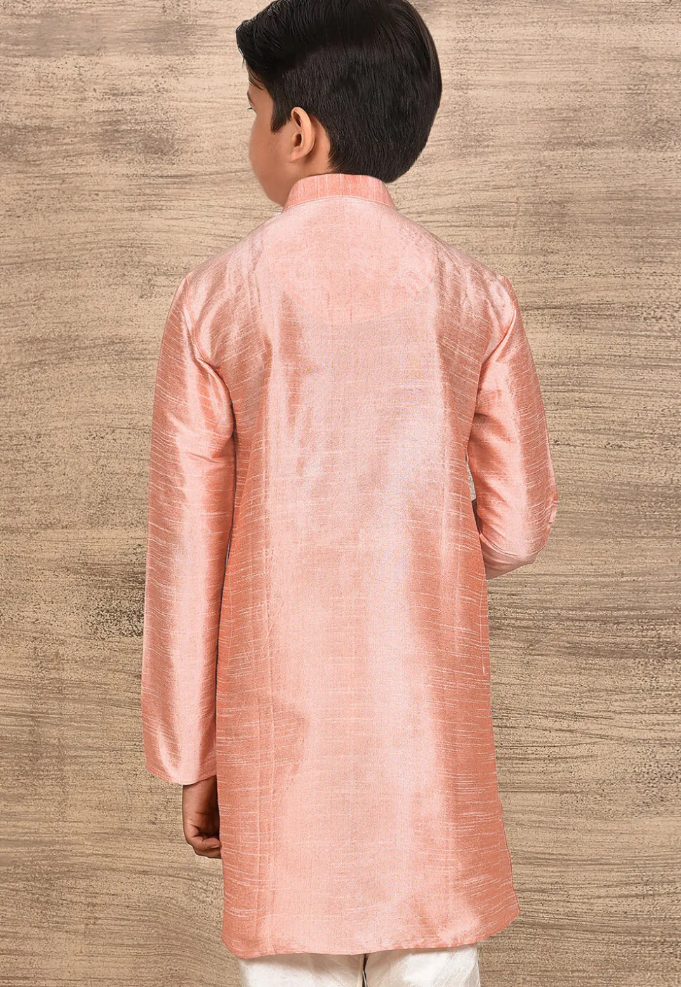 Solid Color Dupion Silk Kurta in Peach